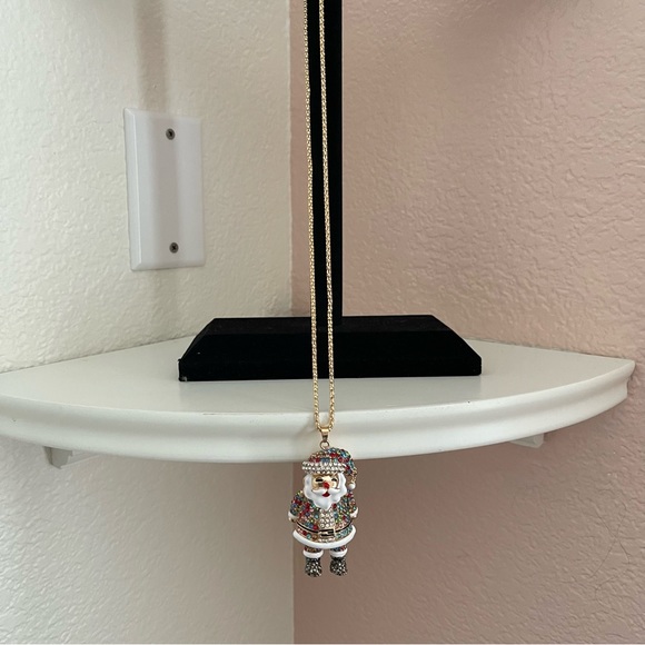 NWT Santa Claus Multi Color Rhinestone Pendant Necklace With Gold Chain - Picture 6 of 8